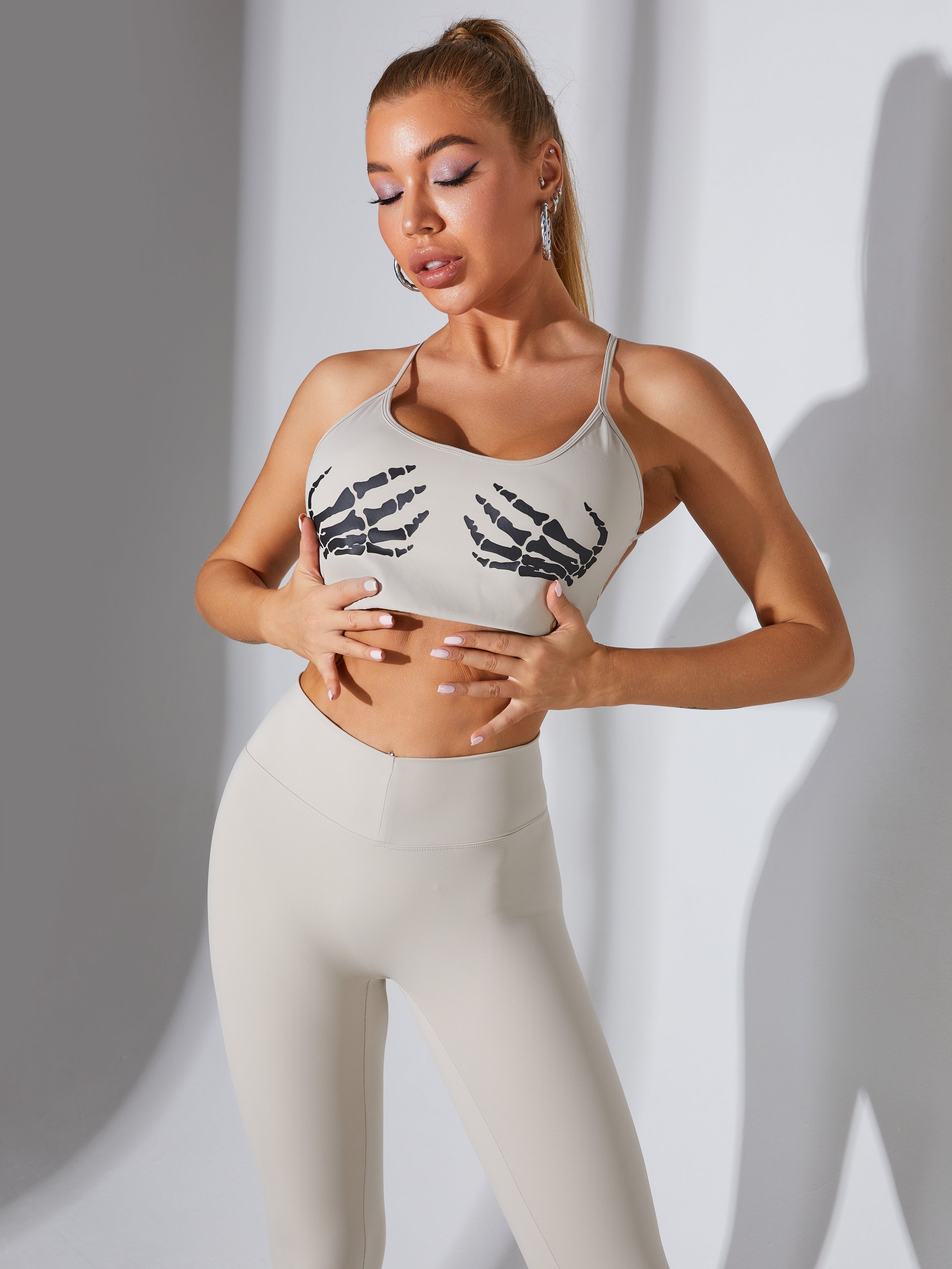 "Hand Bones" Print Cross Back Sports Bras