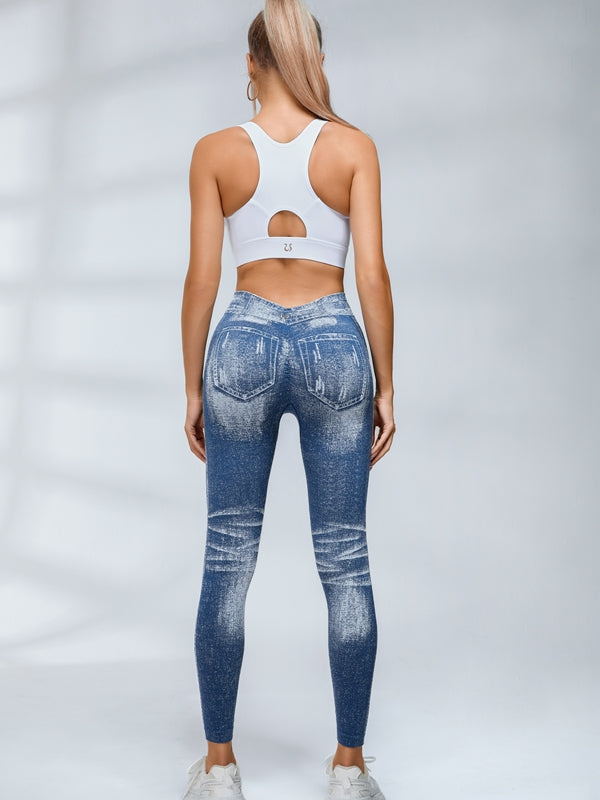 Deep V Back Denim Scrunch Bum Zipper High-support Tracksuit