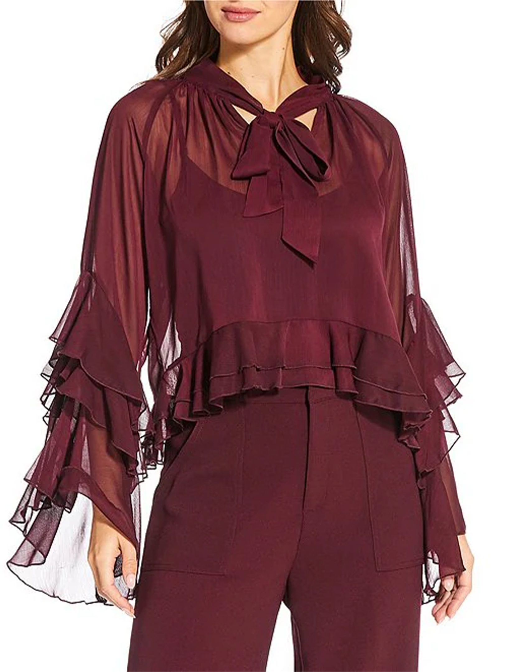 Kyle Ruffle Top, Burgundy