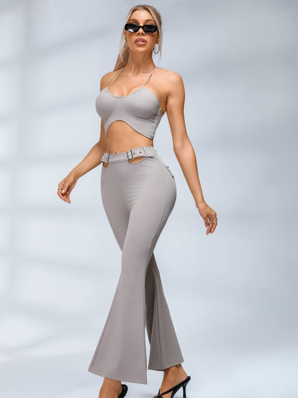 Button Cutout Cargo Style Flare Design Leggings