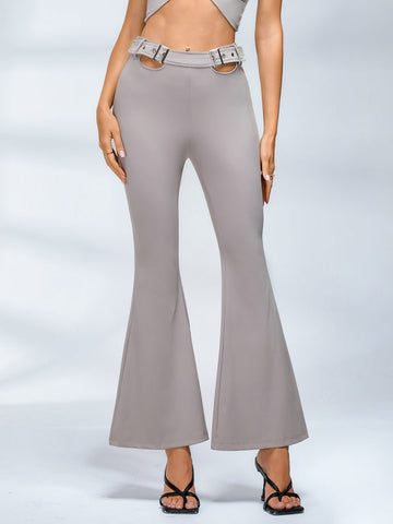 Button Cutout Cargo Style Flare Design Leggings