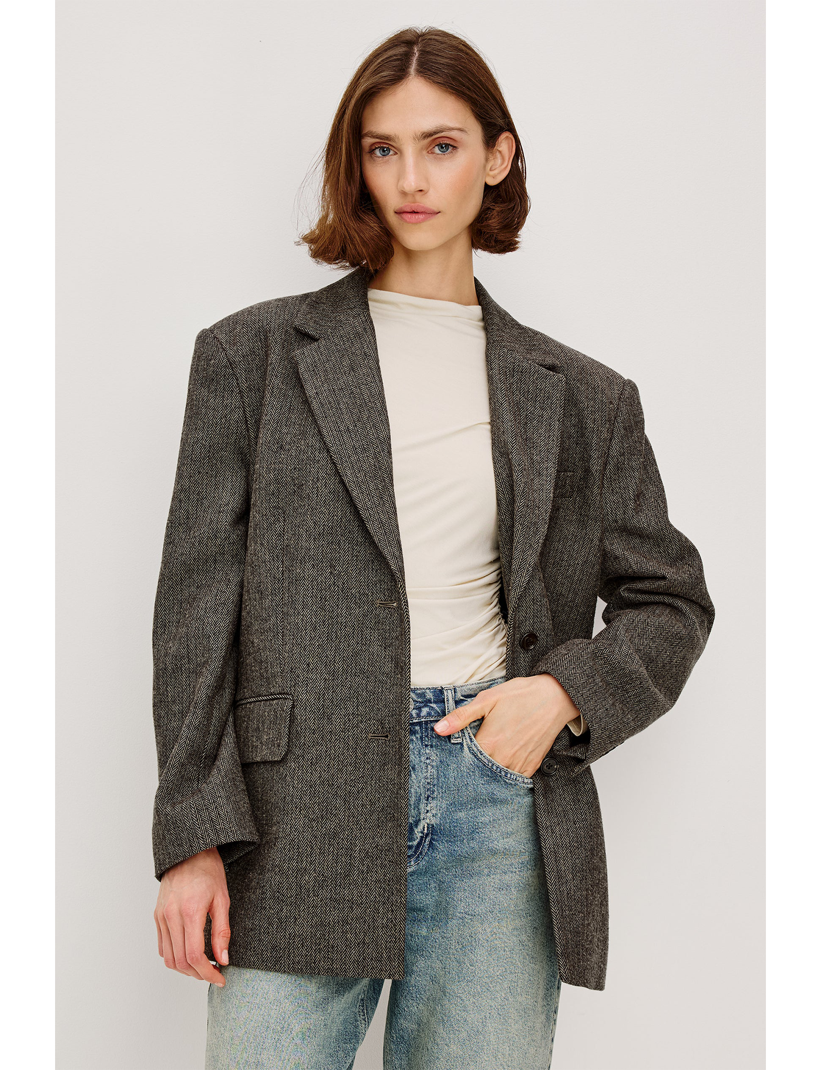 Bridges Blazer, Camel/Black Herringbone