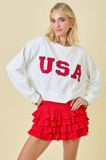 Grey USA Cropped Sweatshirt
