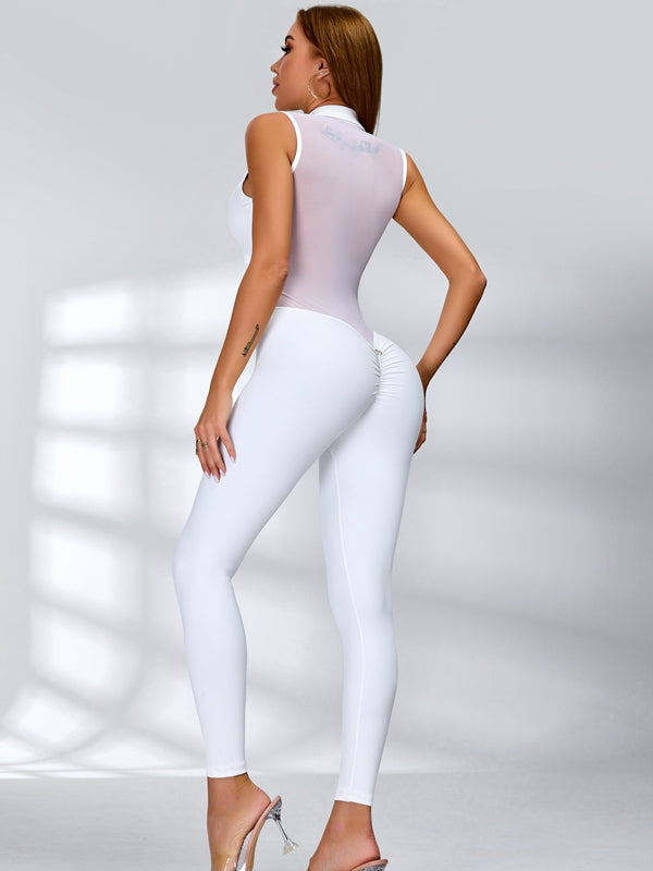 Sexy Sheer Mesh Back Deep V Back Scrunch Bum Zipper Short Romper
