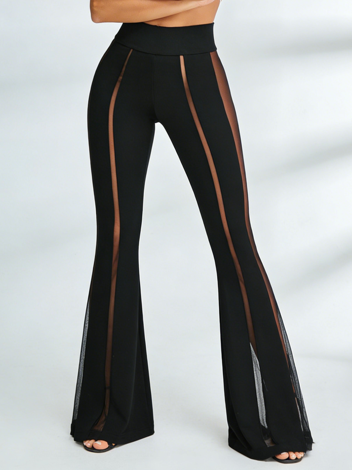 Faux Leather Mesh Stripes Leggings