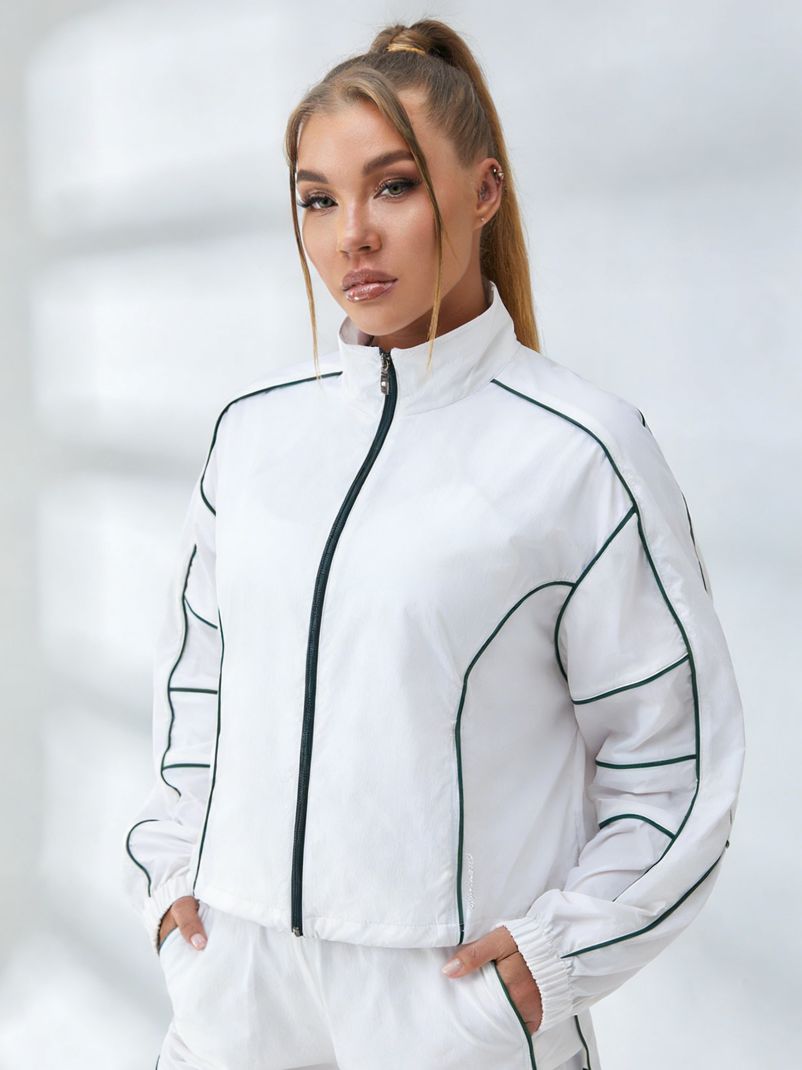 Contrast Color Zipper Pocket Casual Loose Quick Dry Jackets