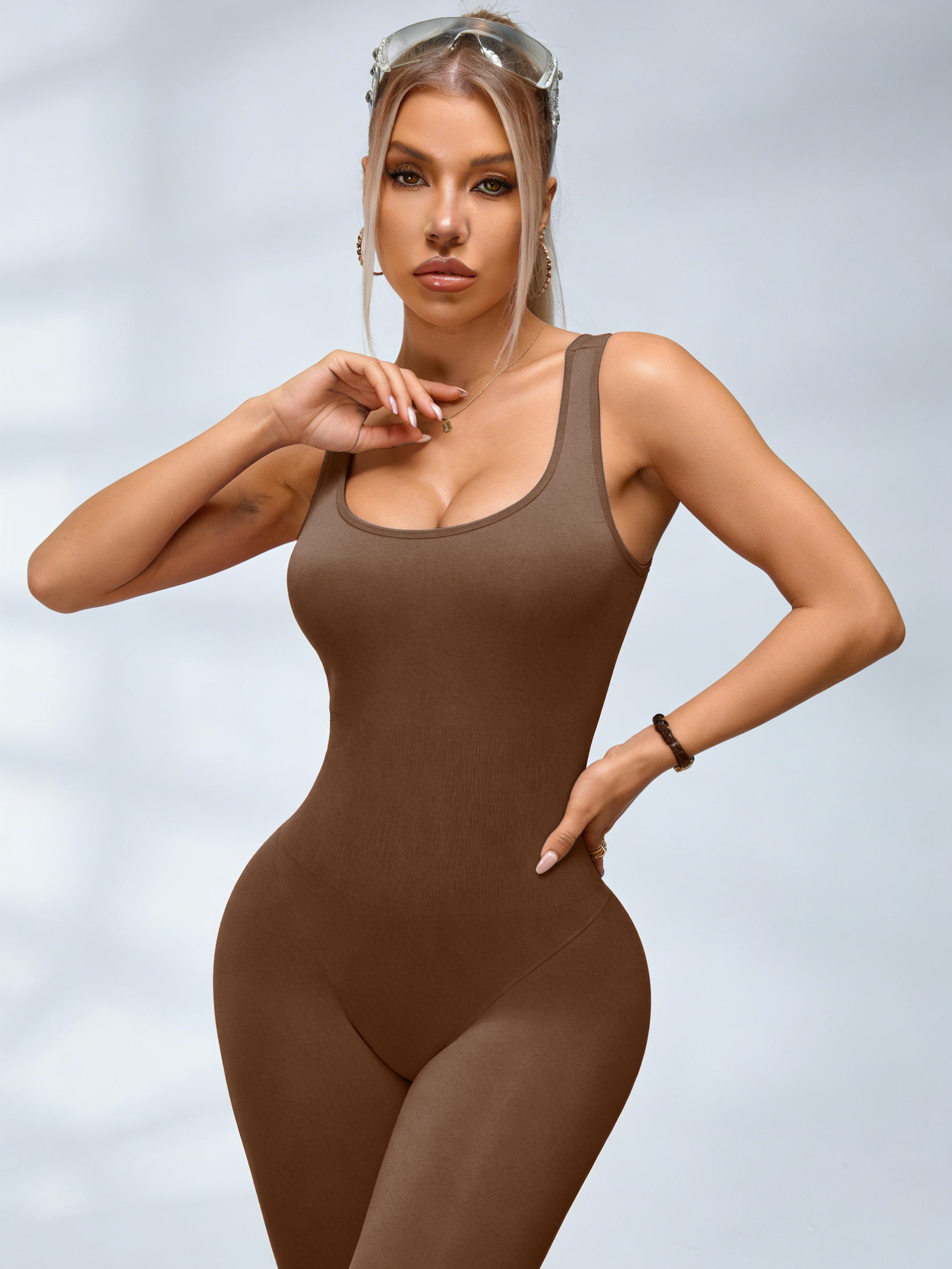 Deep V Back Ribbed Jumpsuit