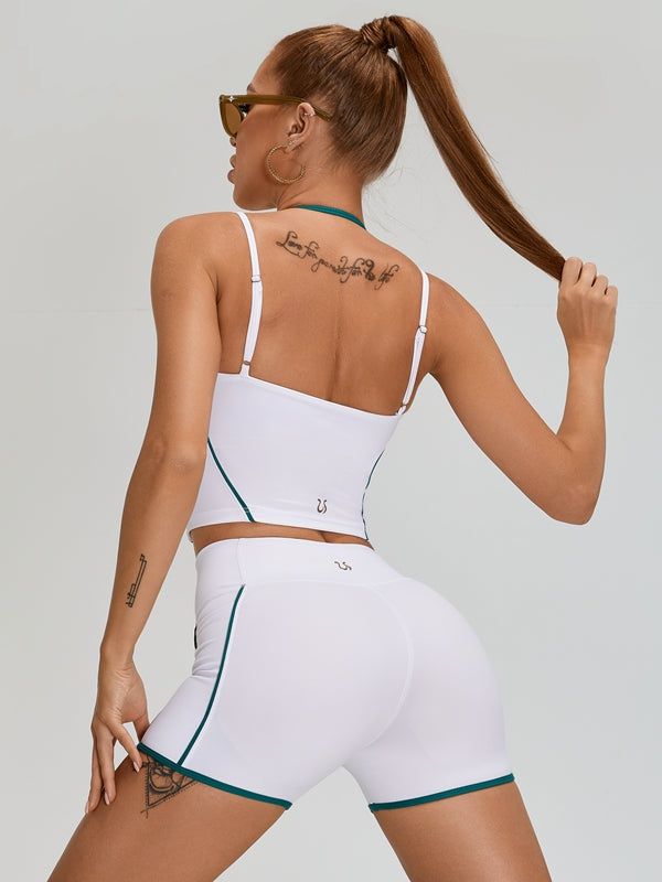 Contrast Color Pocket Backless Short Tracksuit