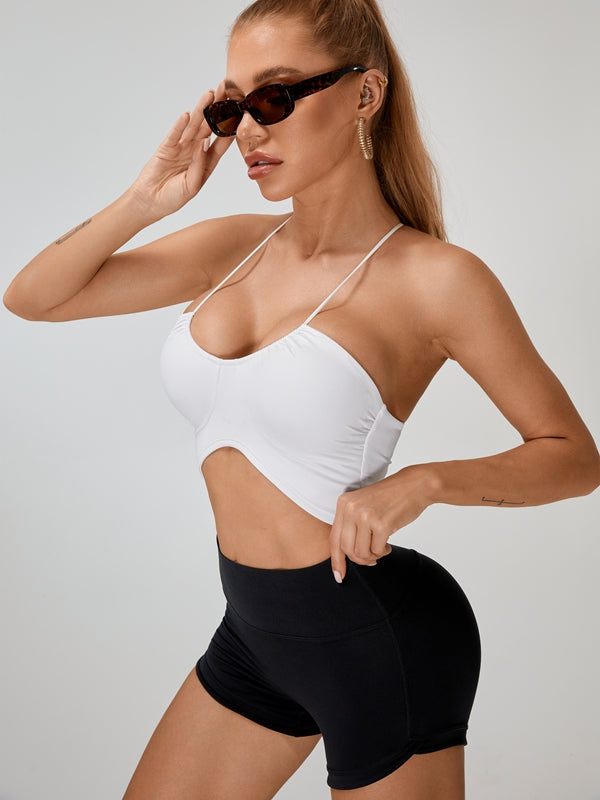 Halter Folds Pleated Backless Sports Bras