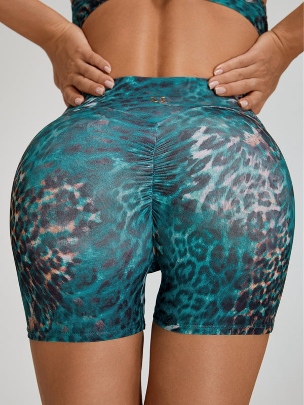 Leopard Print Scrunch Bum Cross Back Short Tracksuit