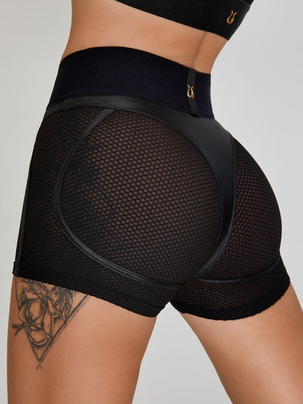 Fly Eye PU Hip-lift Spandex Gym Booty Shorts