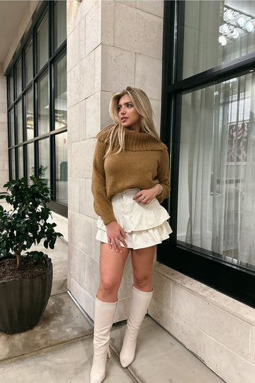 Cream Corduroy Double Tiered Mini Skort