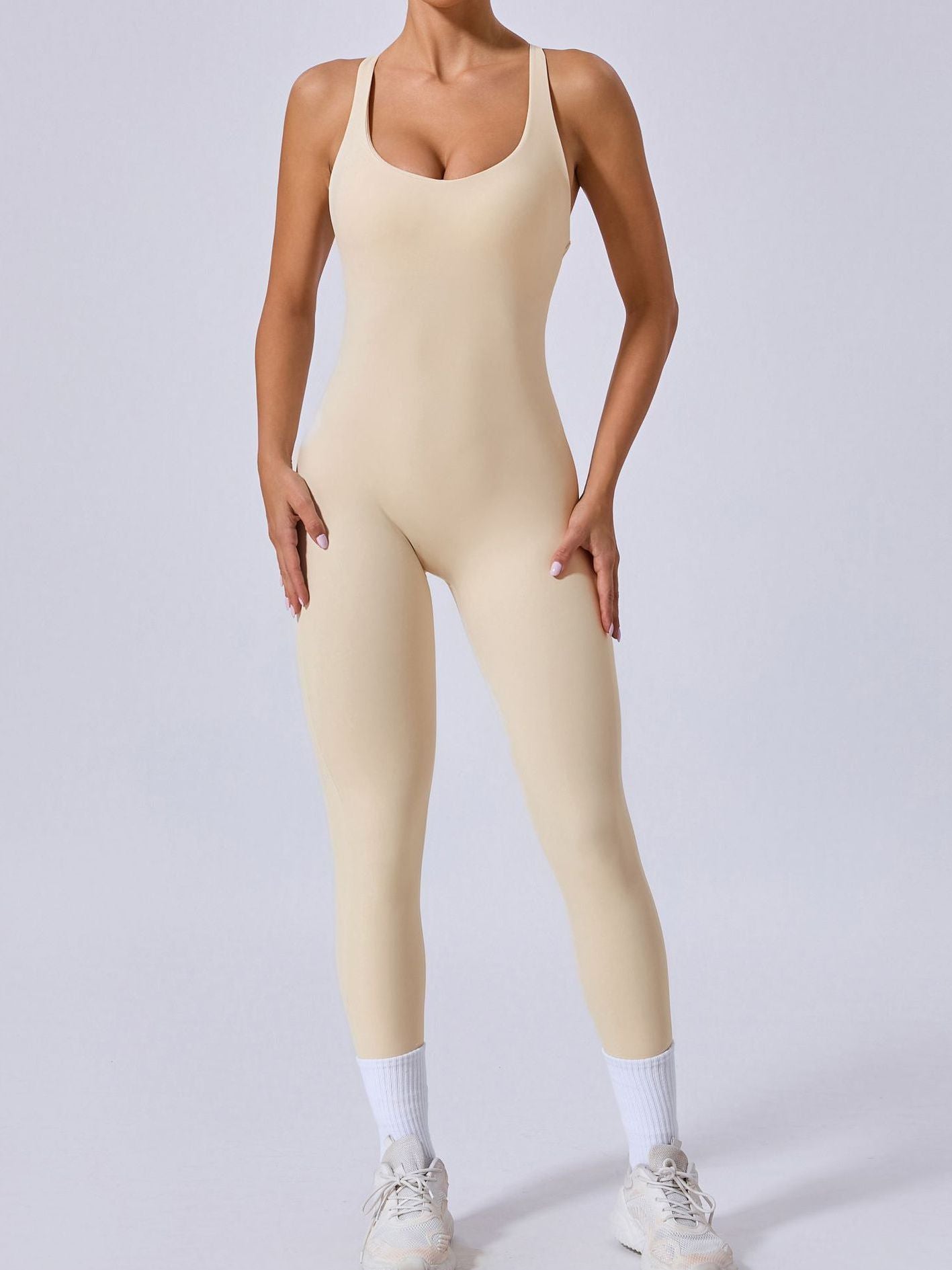 Cross Back Backless Adjustable Strap Elastic Tight Jumpsuit