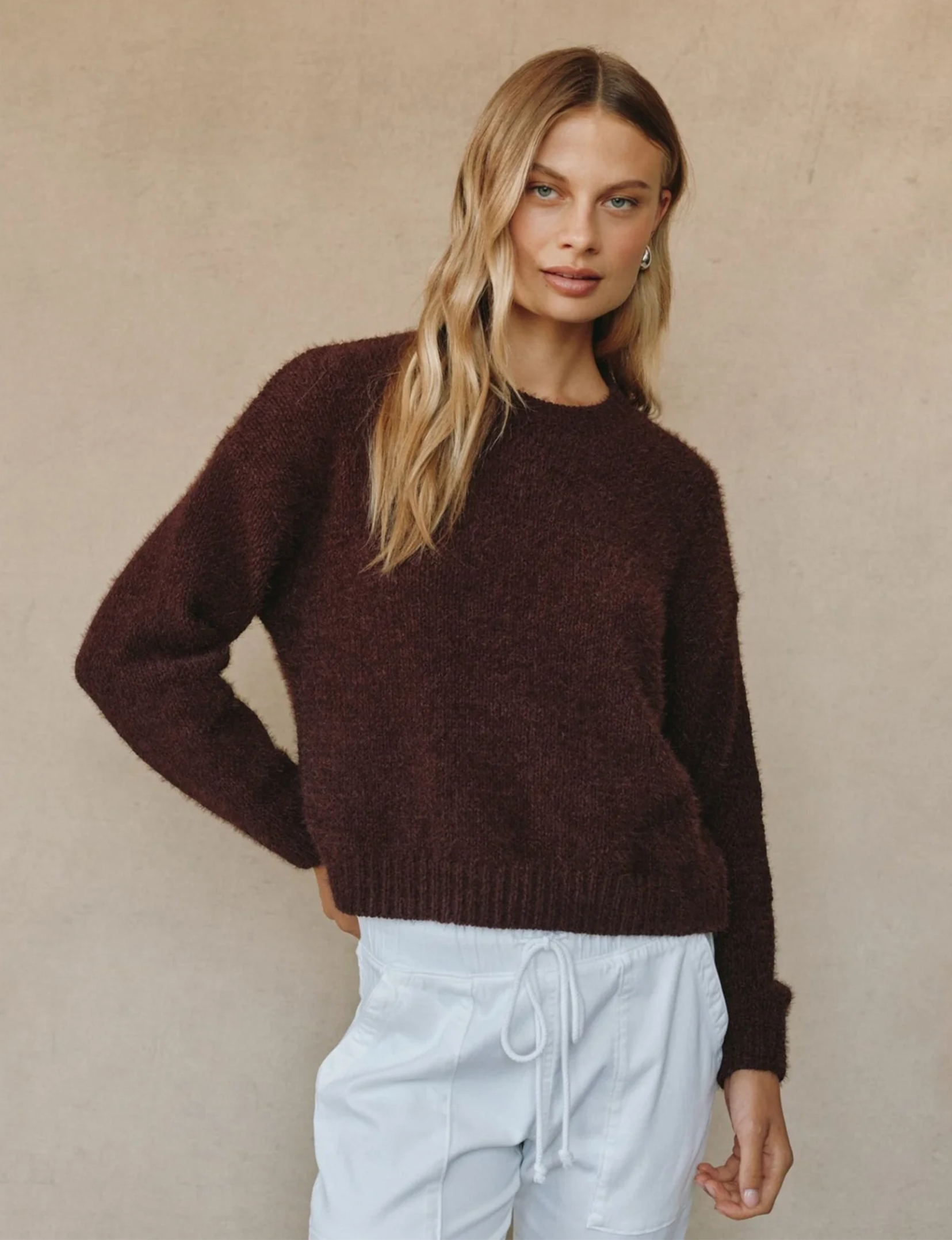 Drop Shoulder Sweater, Pinot Noir