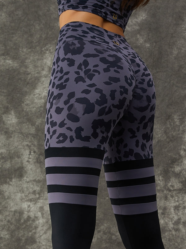Leopard Print Hollow Out Halter Scrunch Bum Tracksuit