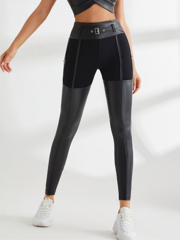 PU Glossy Metal Buttons Hip-lift Sportswear