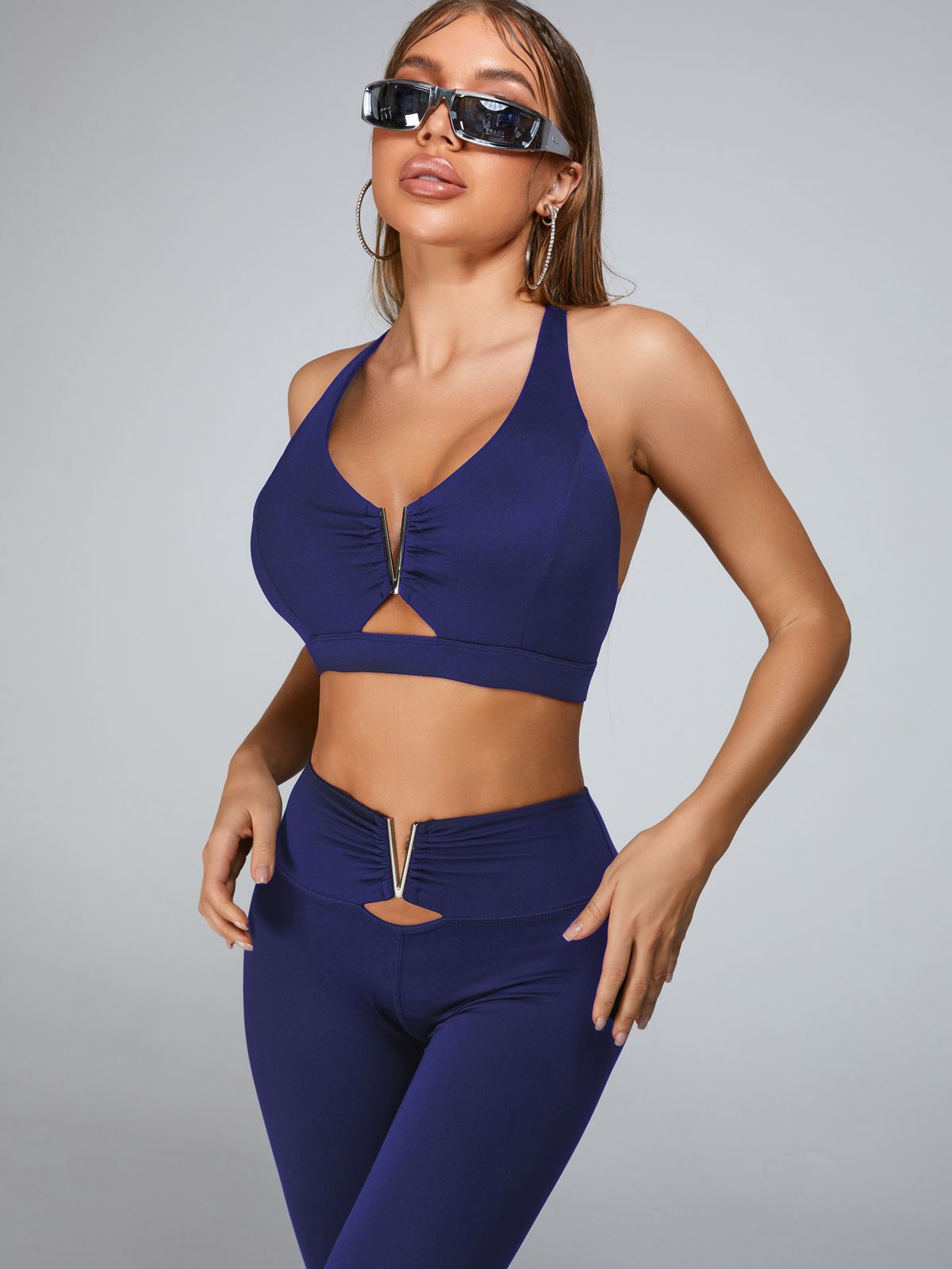 Cutout V Shape Metal Leggings