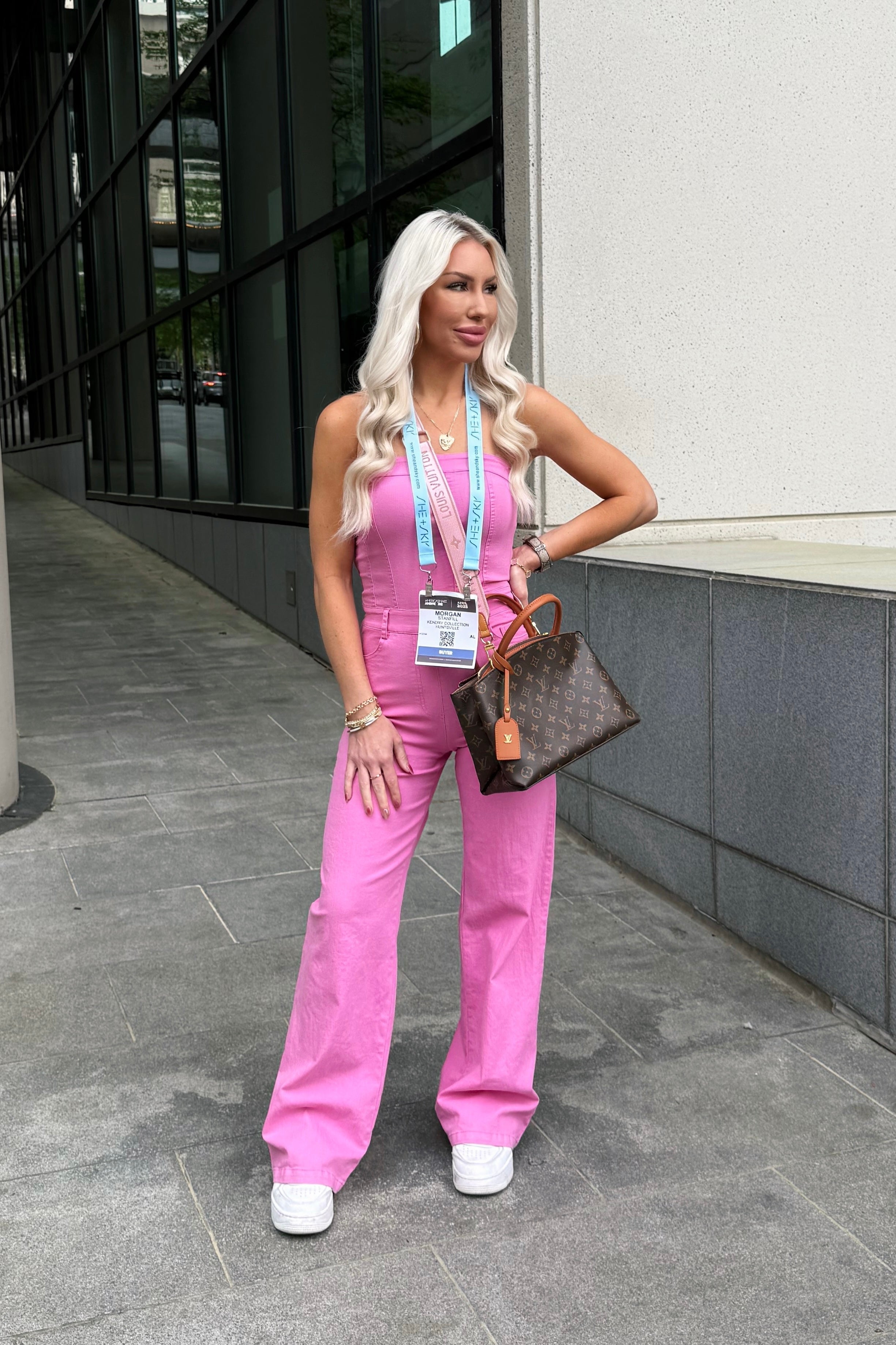 Hot Pink Denim Wide Leg Jumpsuit