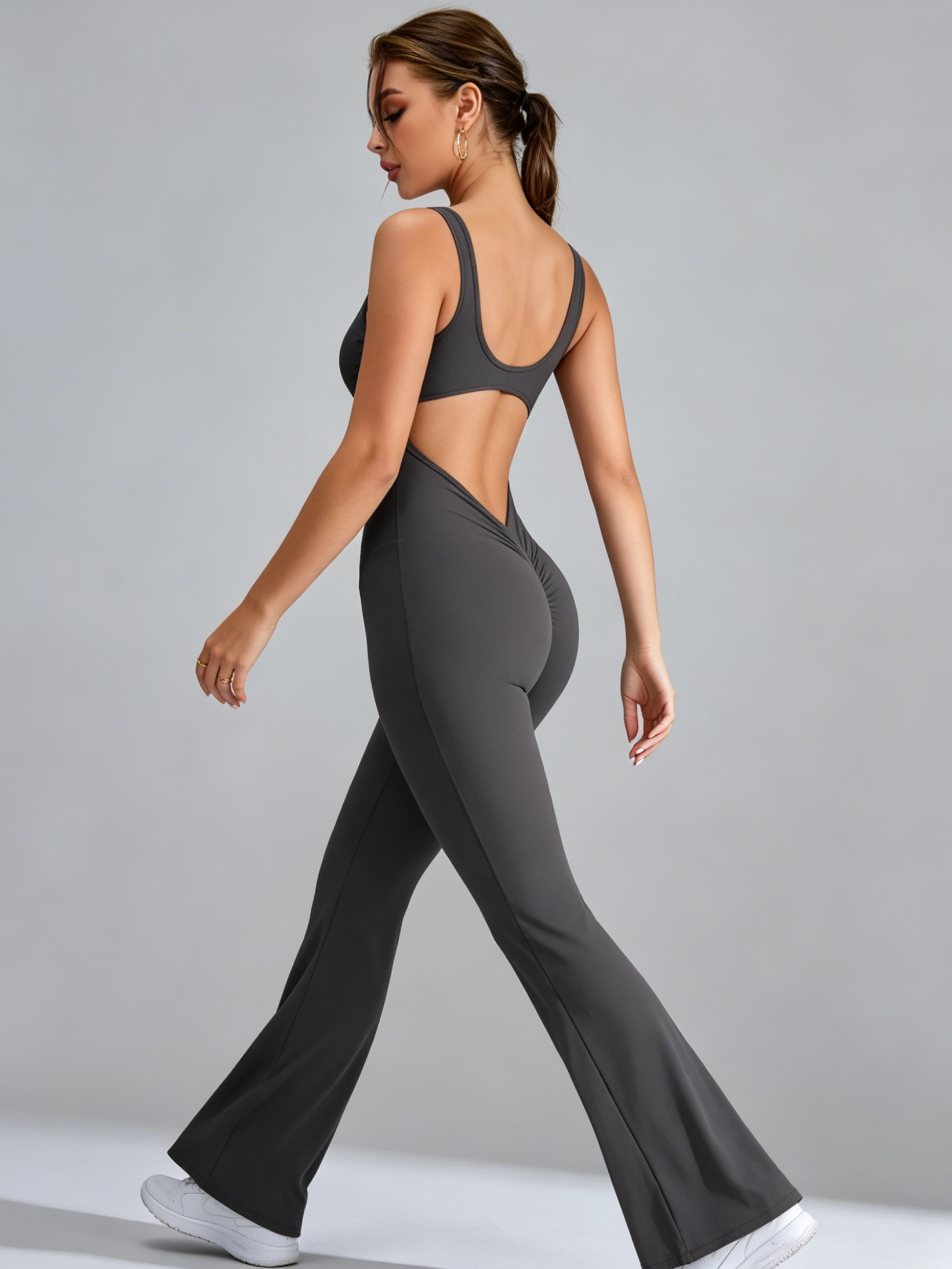 Backless Scrunch Bum Flare Jumpsuit