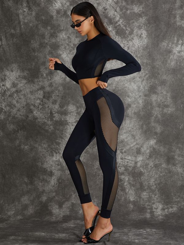 PU Net Thumbholes High-rise Hip-lift Leggings