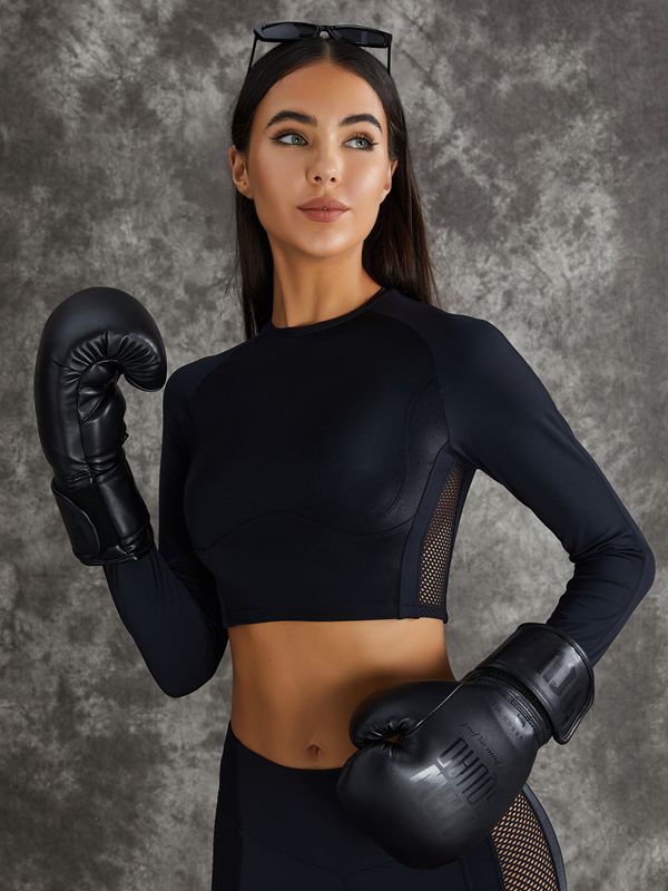 PU Net Thumbholes High-rise Hip-lift Leggings