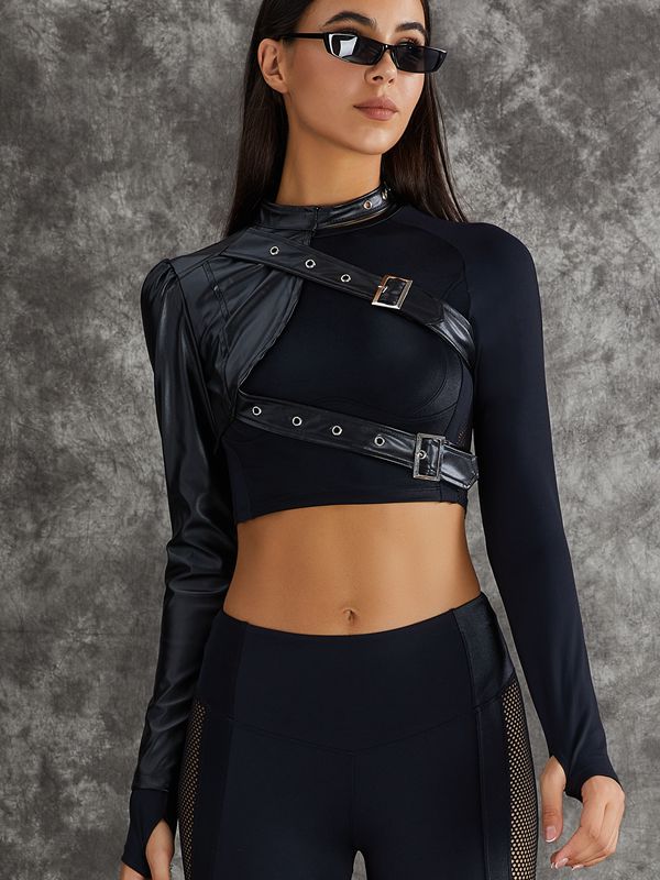 PU Net Thumbholes High-rise Hip-lift Sportswear
