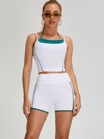 Contrast Color Pocket Backless Short Tracksuit