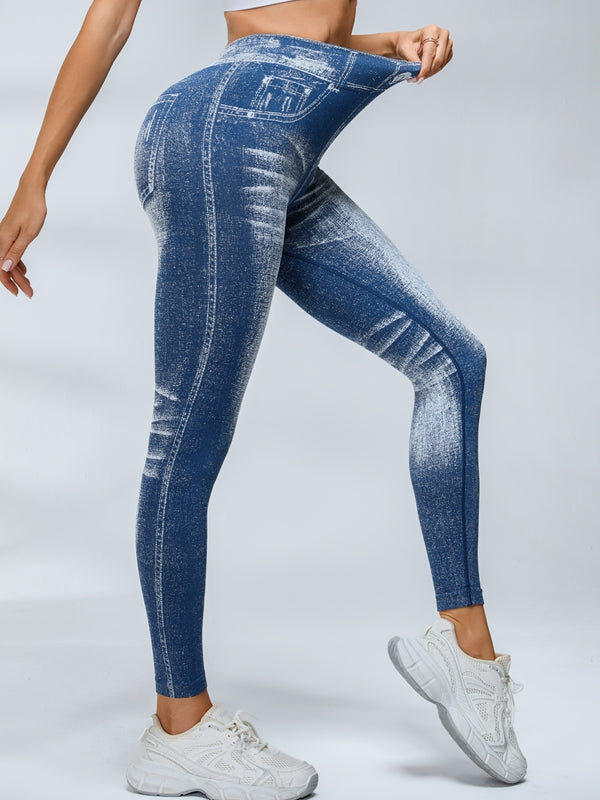 Deep V Back Denim Scrunch Bum Leggings
