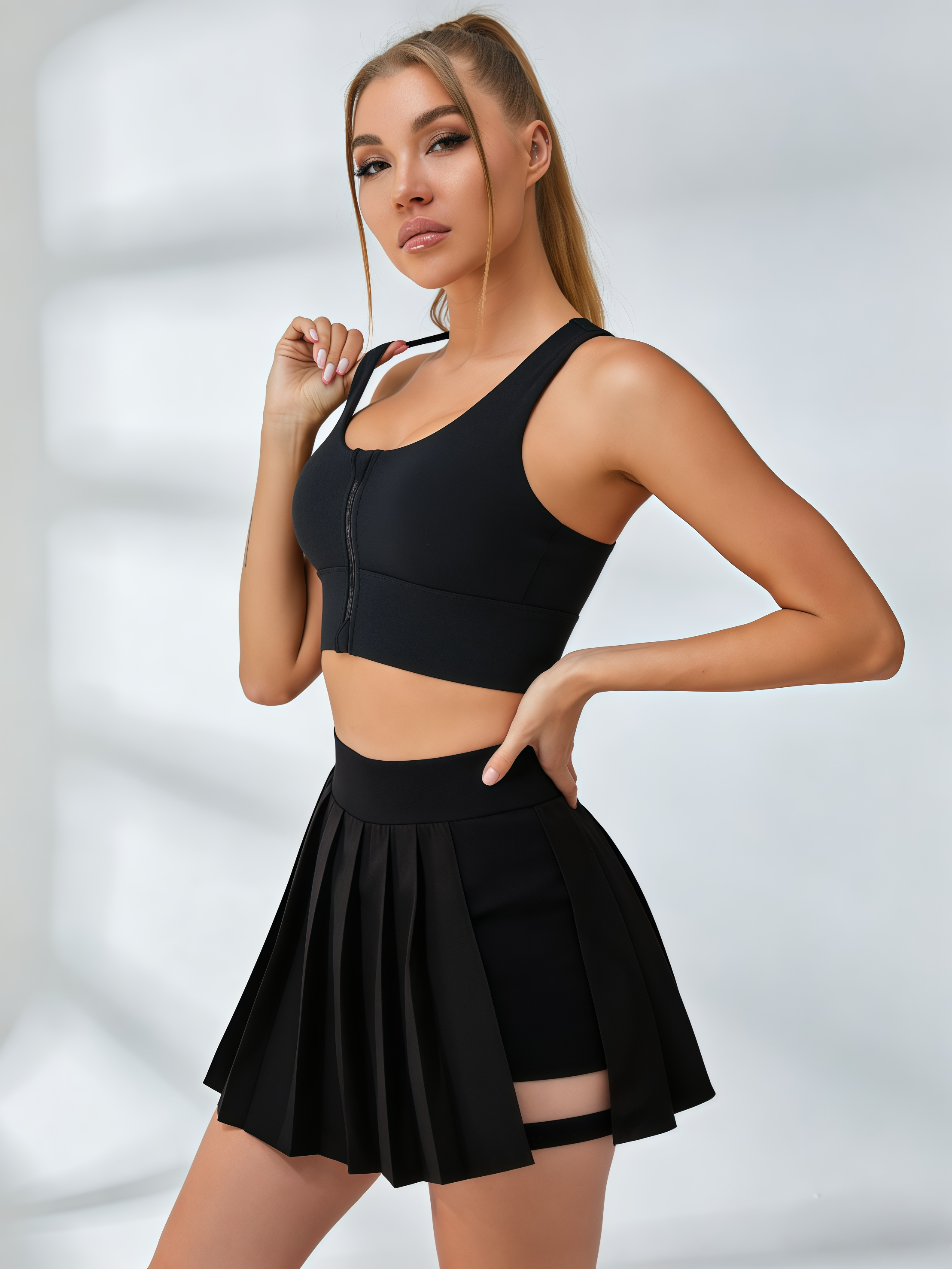 Cross Back 2 In 1 Pleated Skirt Short Suit