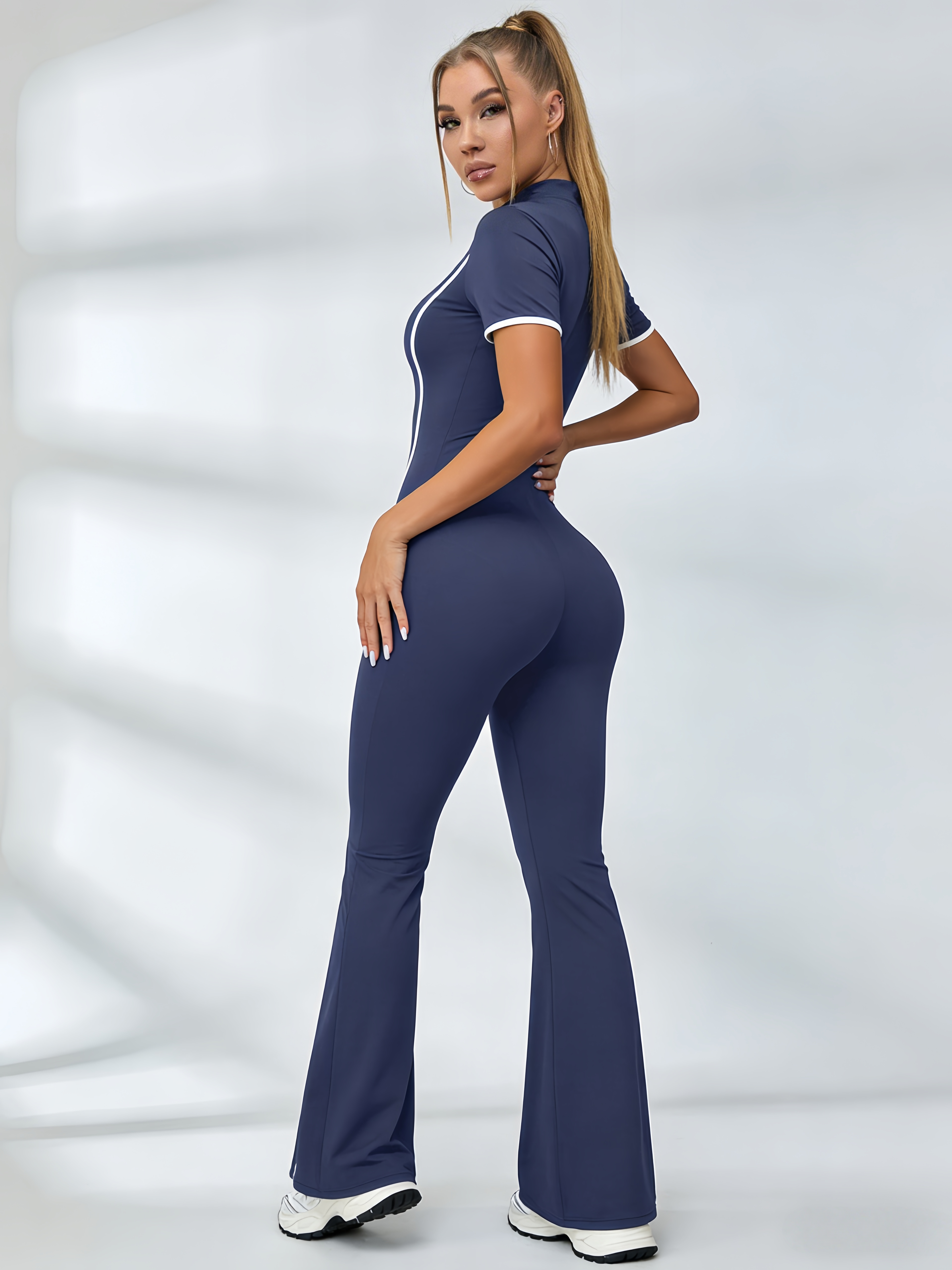 Contrast Color Stripes Zipper Jumpsuit