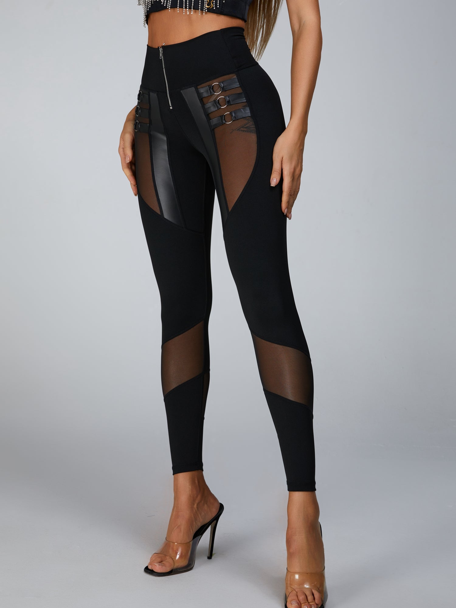 ¡°Stitching Sexy¡± Cutout Mesh Zipper Leggings
