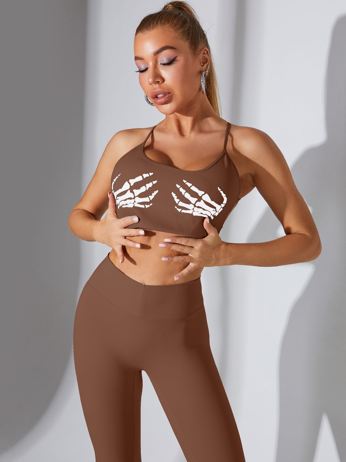 "Hand Bones" Print Cross Back Sports Bras