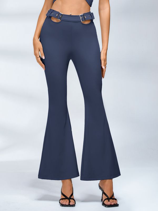Button Cutout Cargo Style Flare Design Leggings