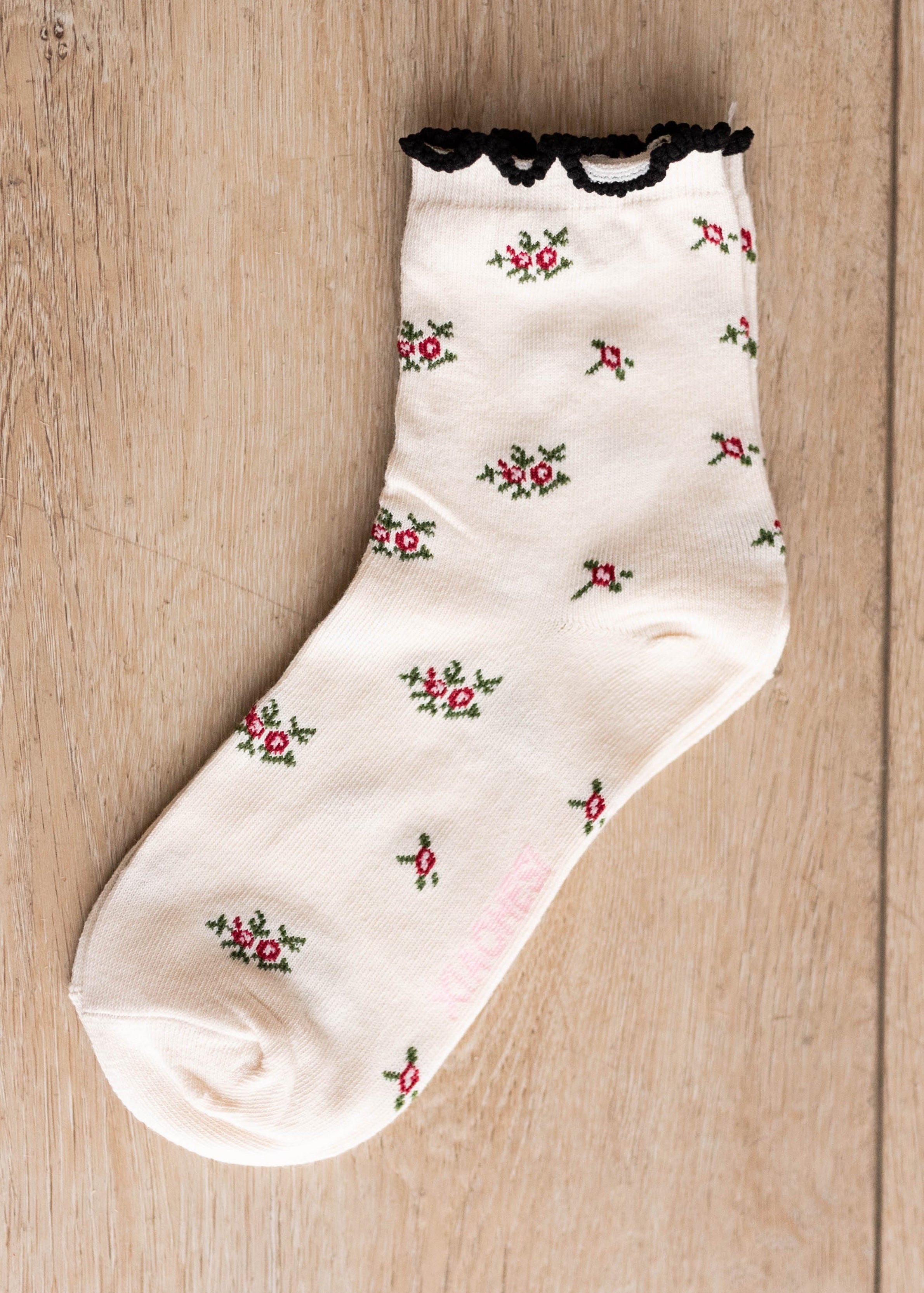 Adalyn Black Ruffle Floral Socks