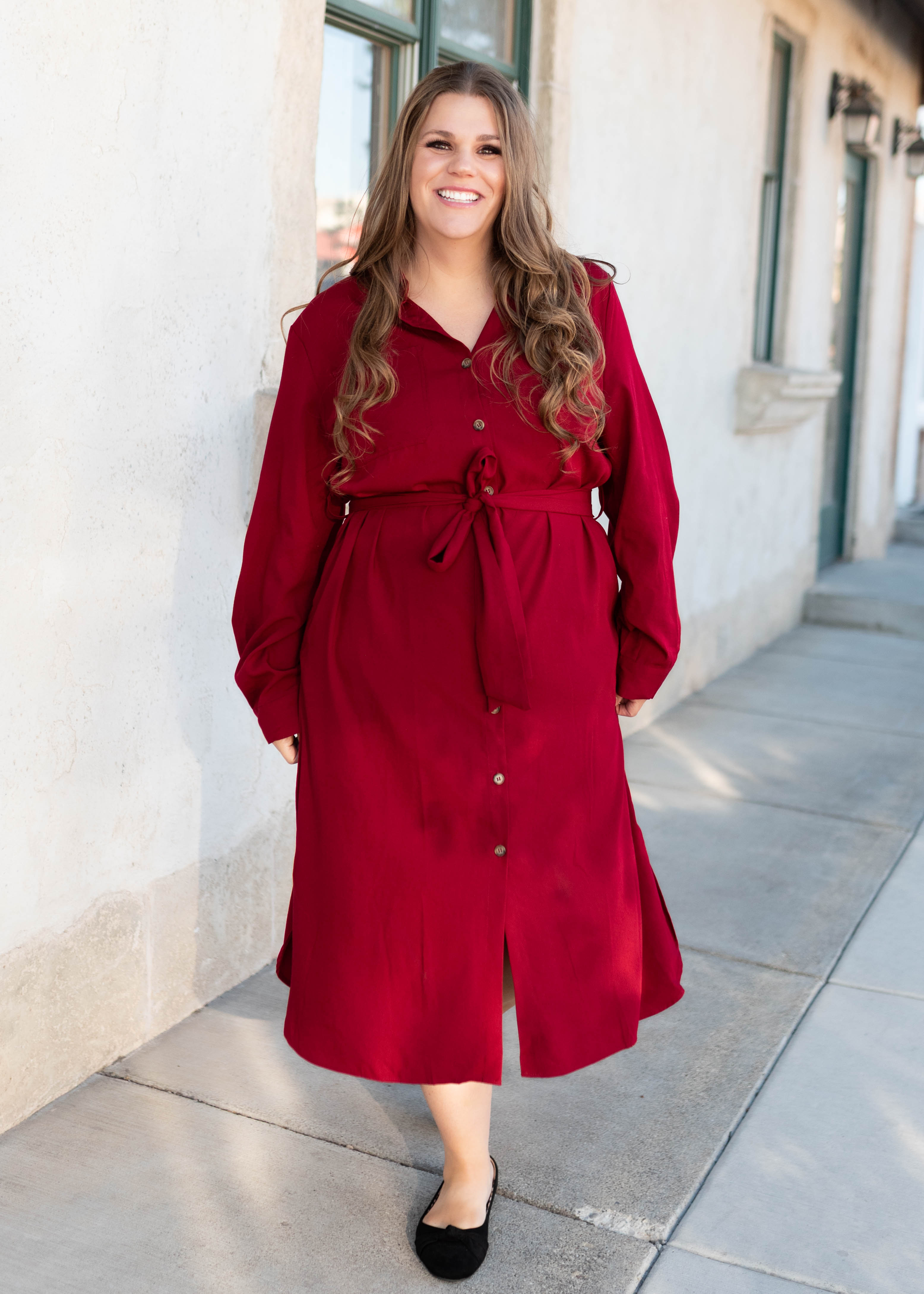 Anne Burgundy Button Up Dress