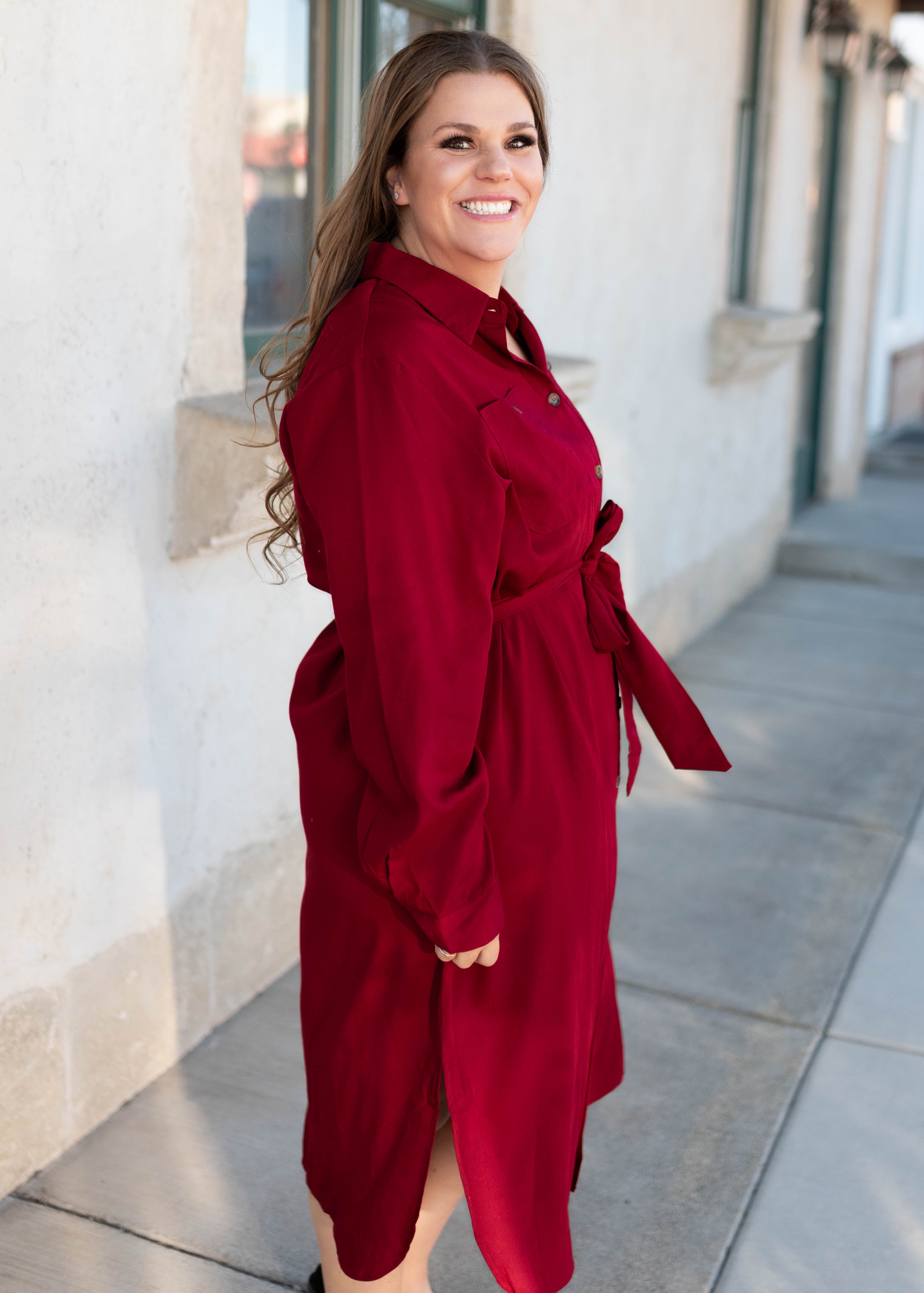 Anne Burgundy Button Up Dress