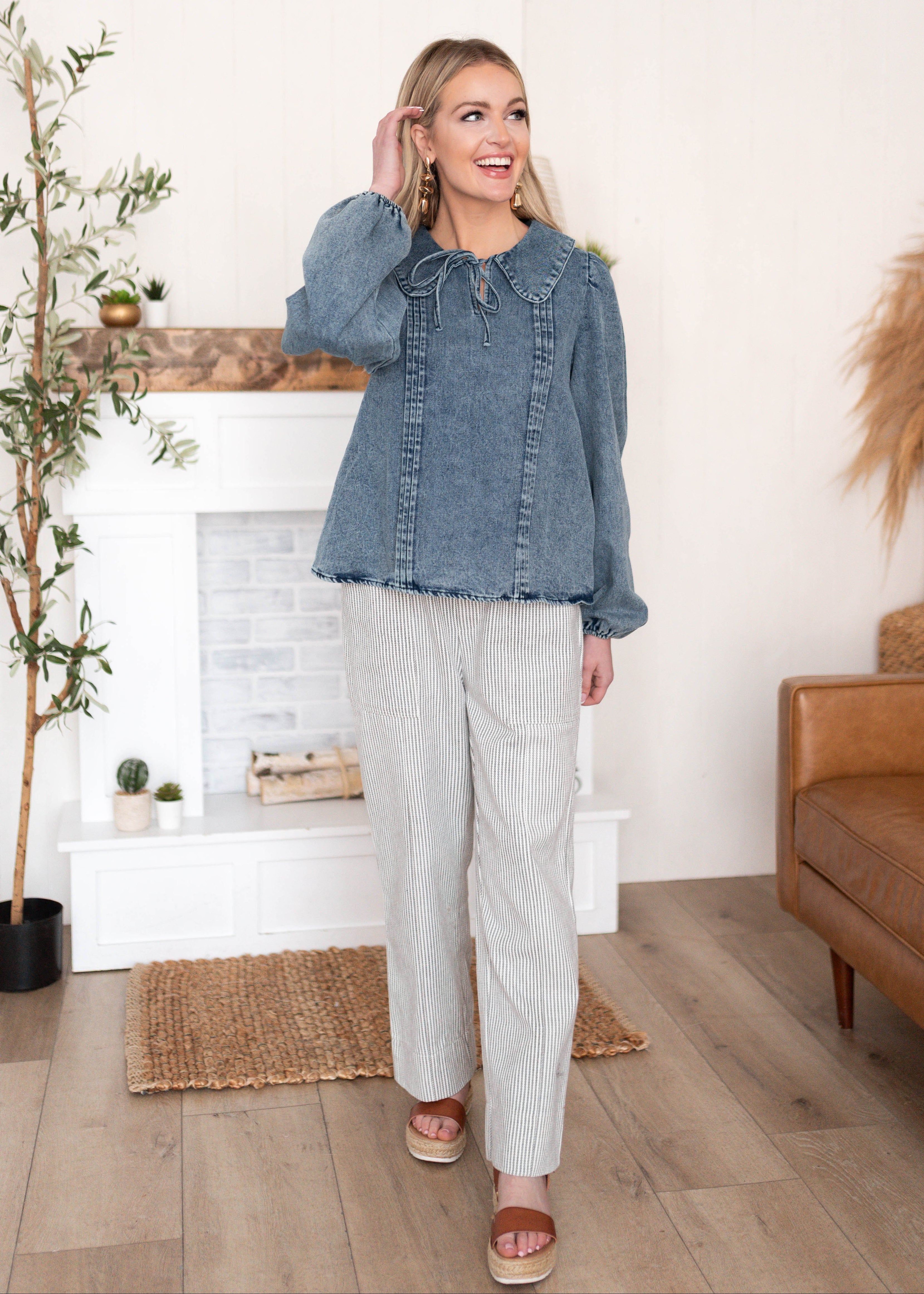 Arianna Chambray Denim Blouse