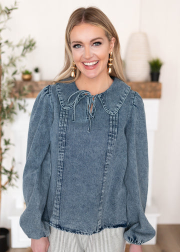 Arianna Chambray Denim Blouse