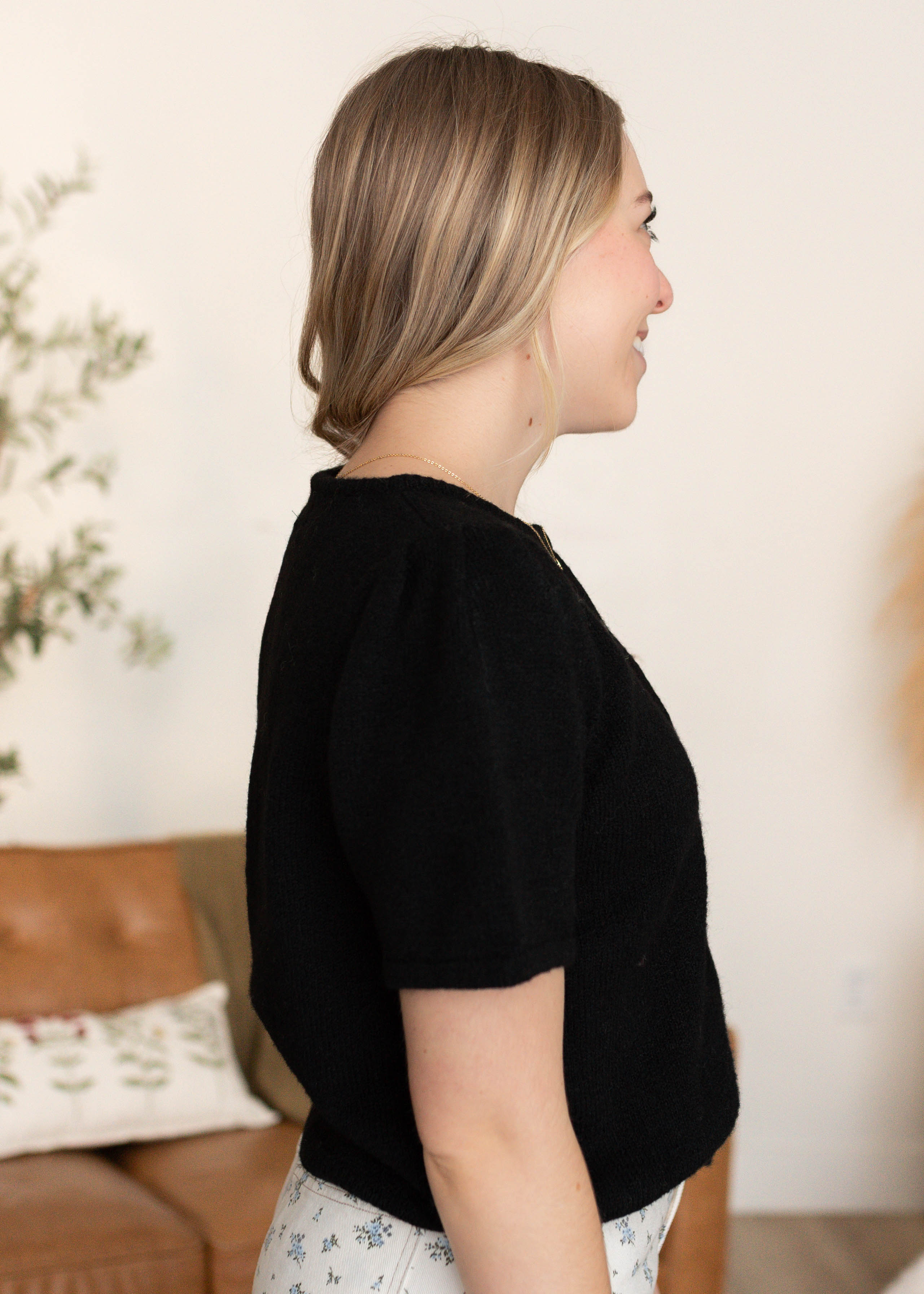 Ashley Black Puff Sleeve Cardigan