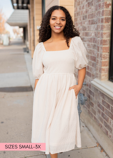 Atlas Cream Square Neck Dress