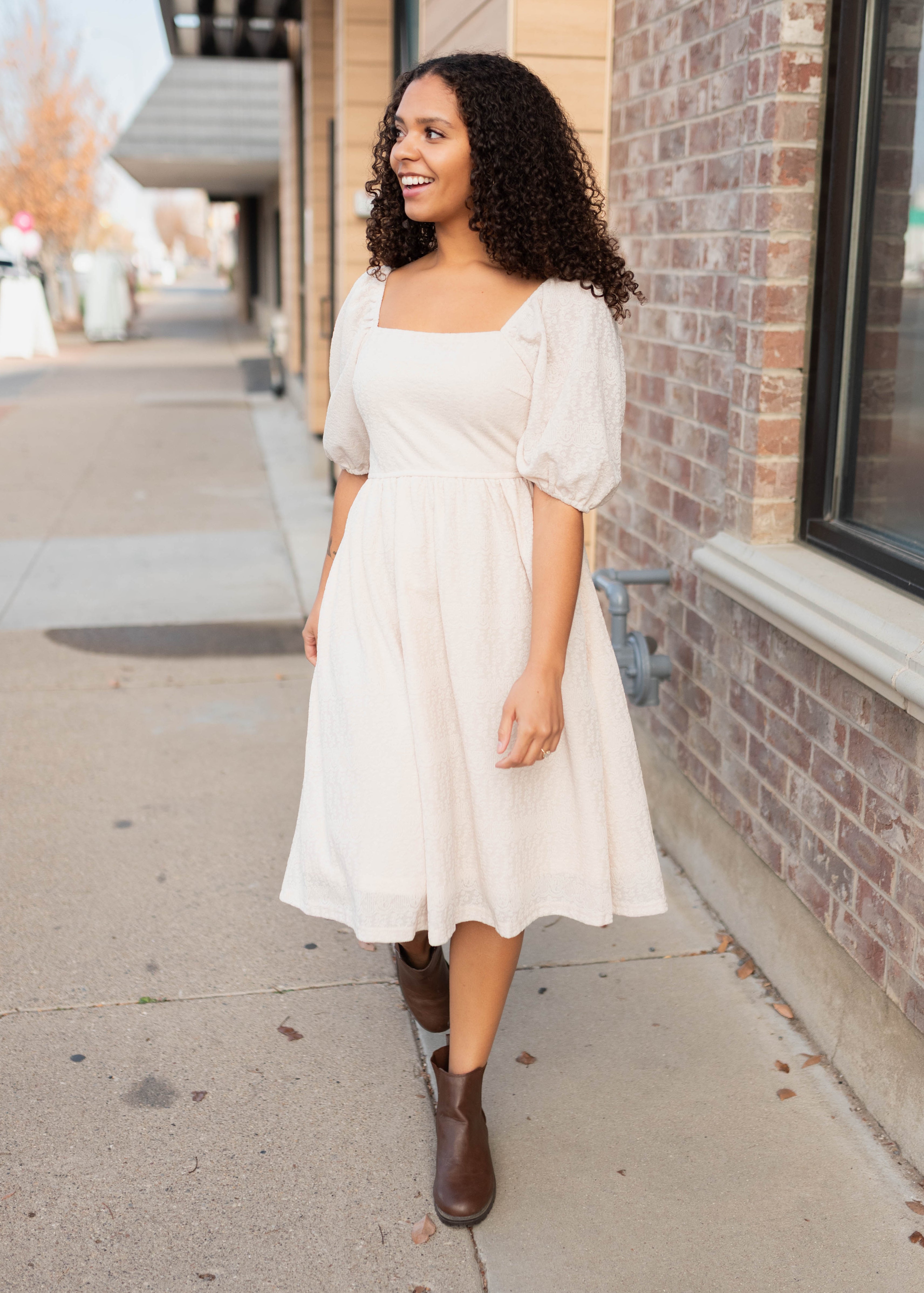 Atlas Cream Square Neck Dress