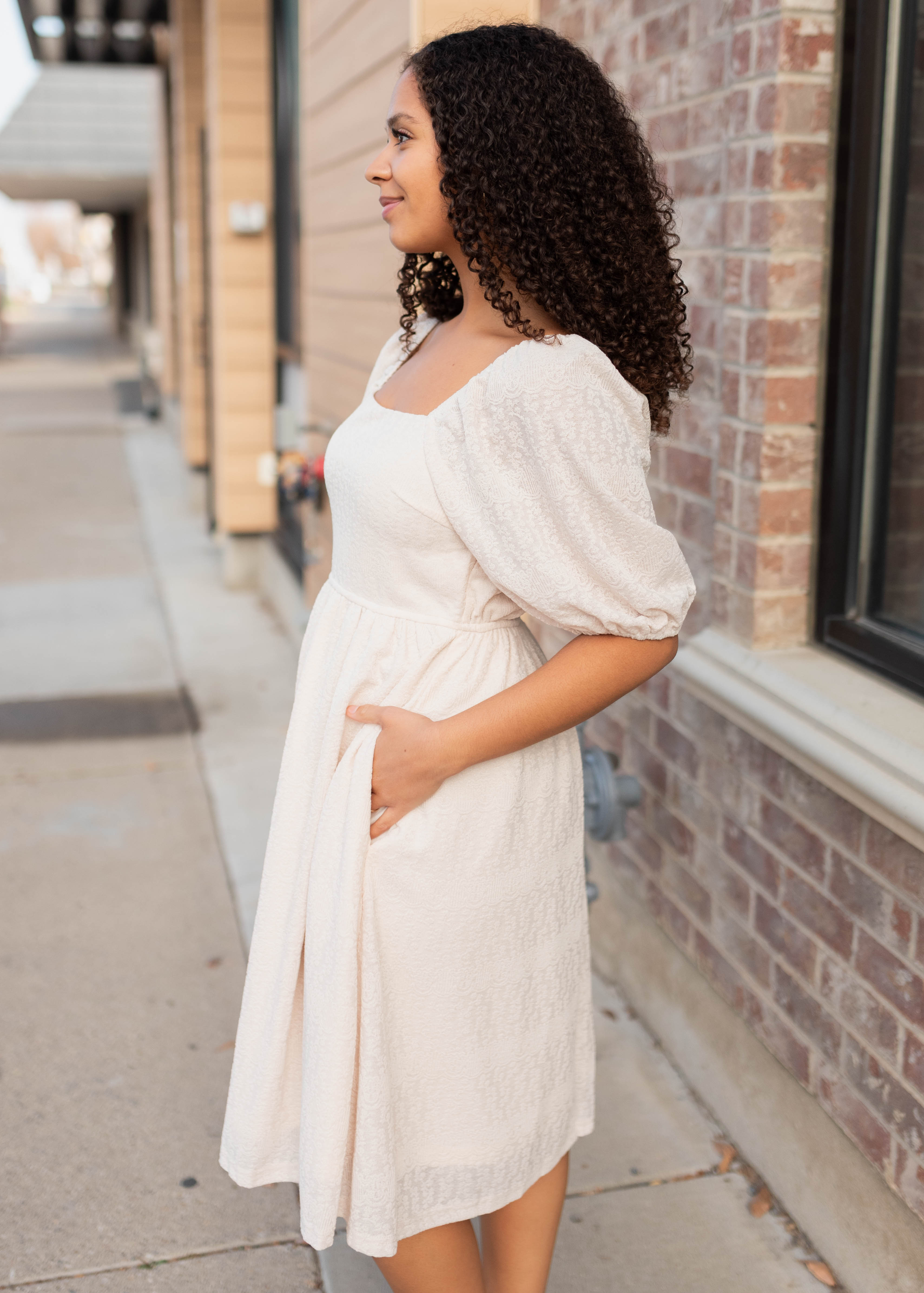 Atlas Cream Square Neck Dress