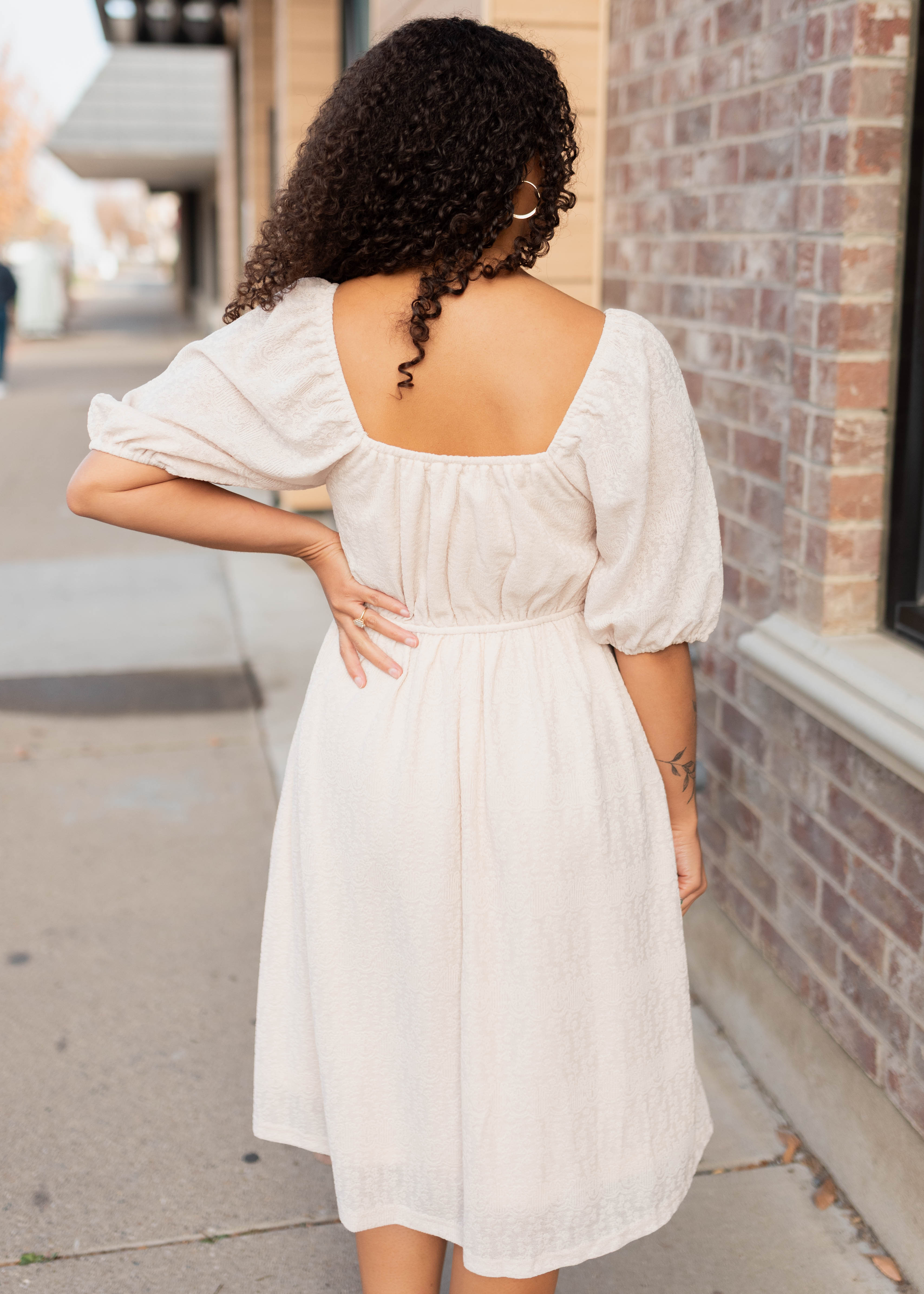 Atlas Cream Square Neck Dress