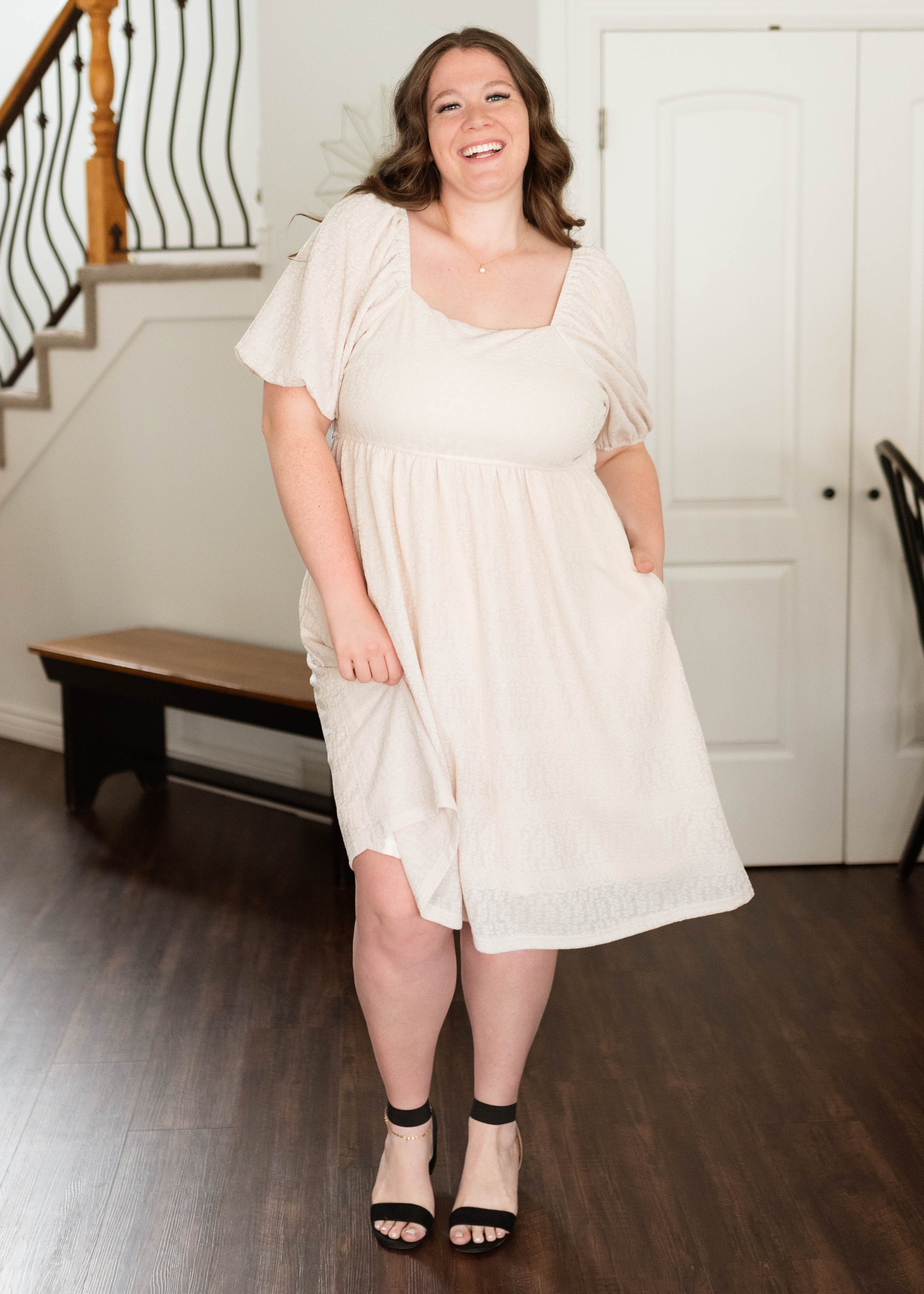 Atlas Cream Square Neck Dress