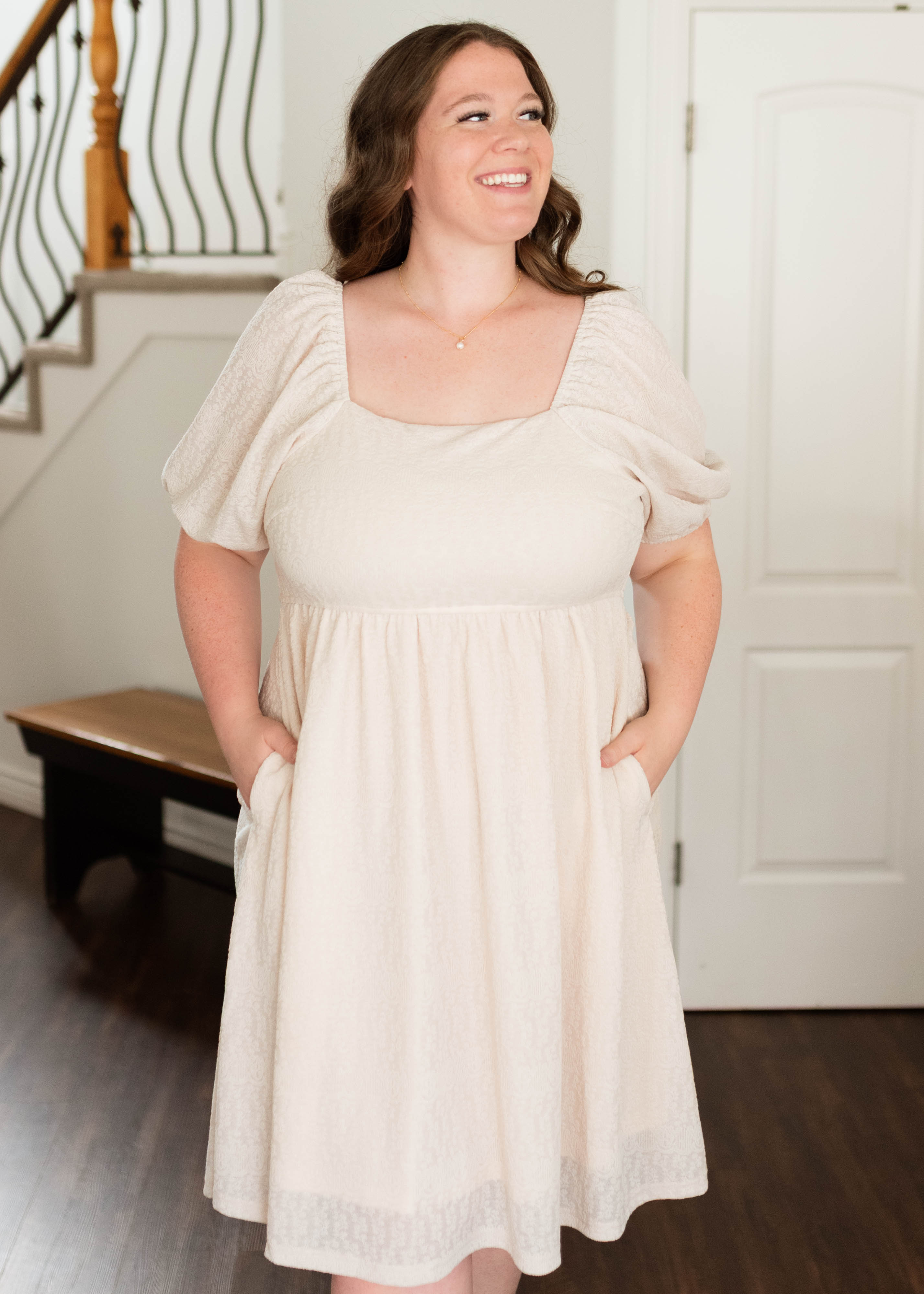 Atlas Cream Square Neck Dress