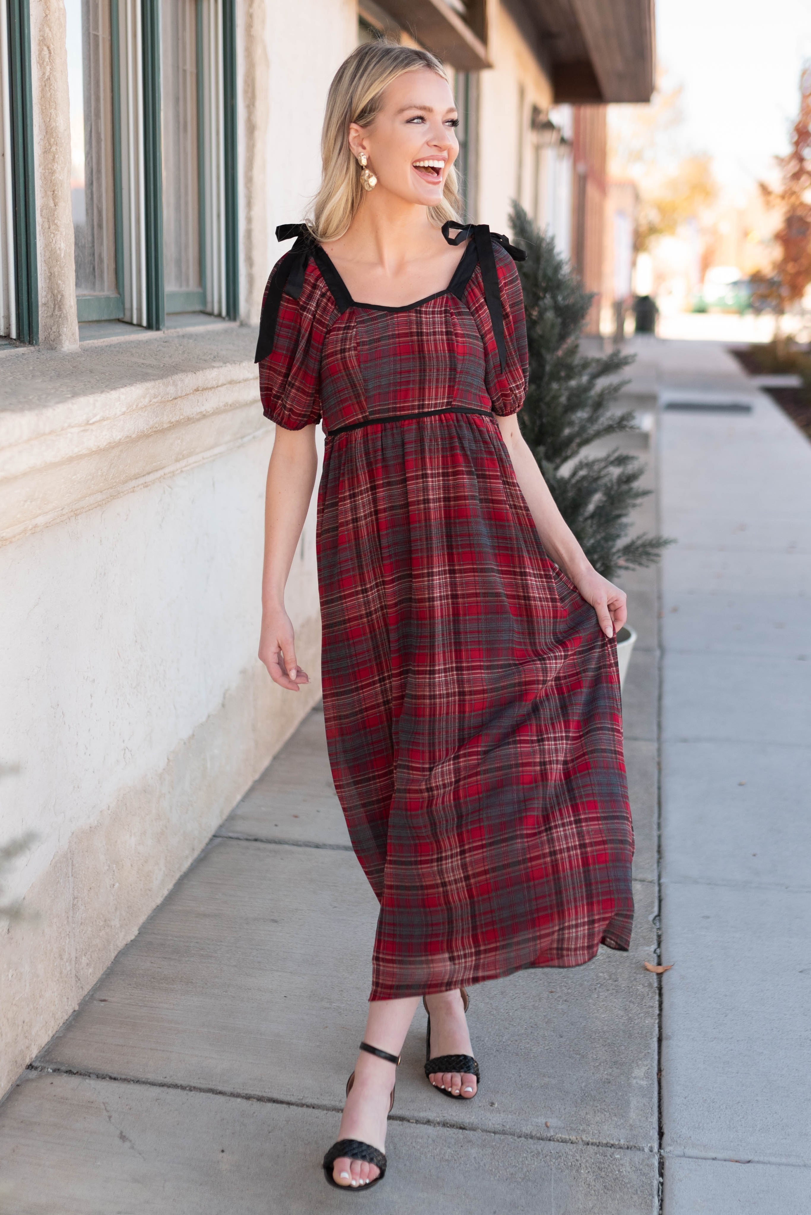 Aubrey Red Plaid Bow Dress