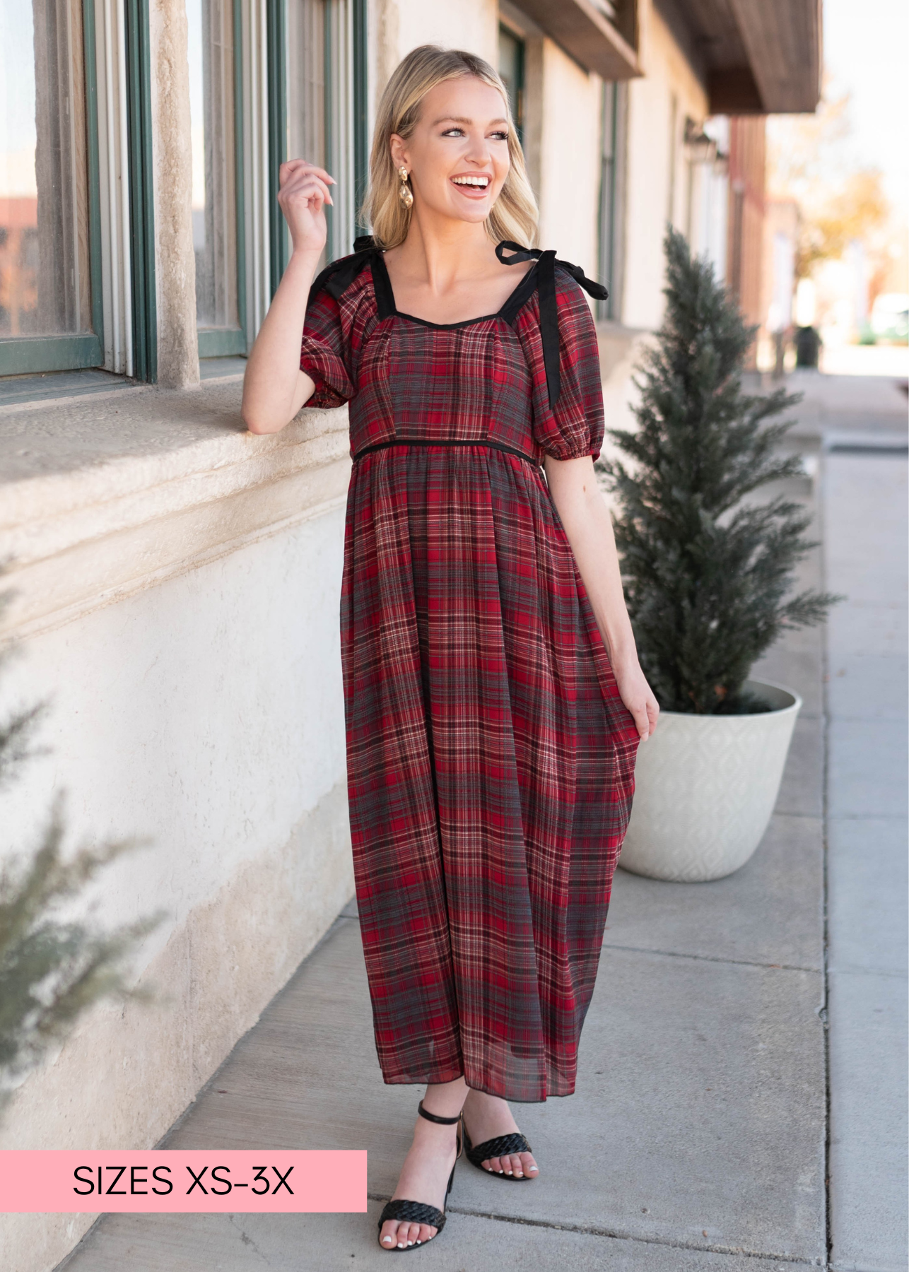 Aubrey Red Plaid Bow Dress