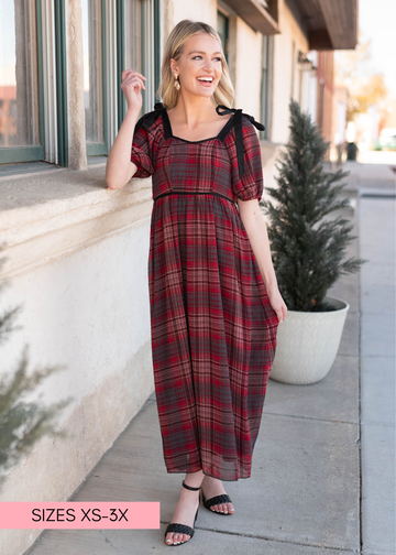 Aubrey Red Plaid Bow Dress