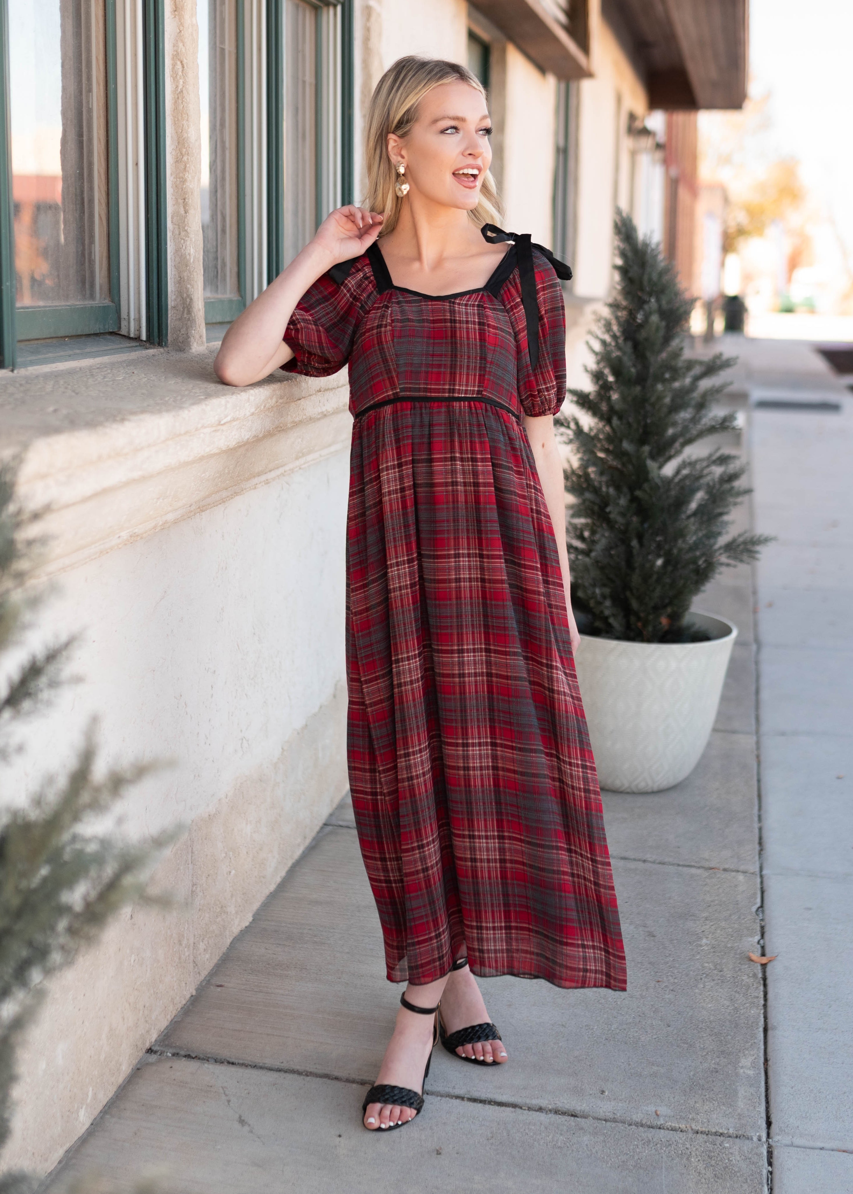 Aubrey Red Plaid Bow Dress