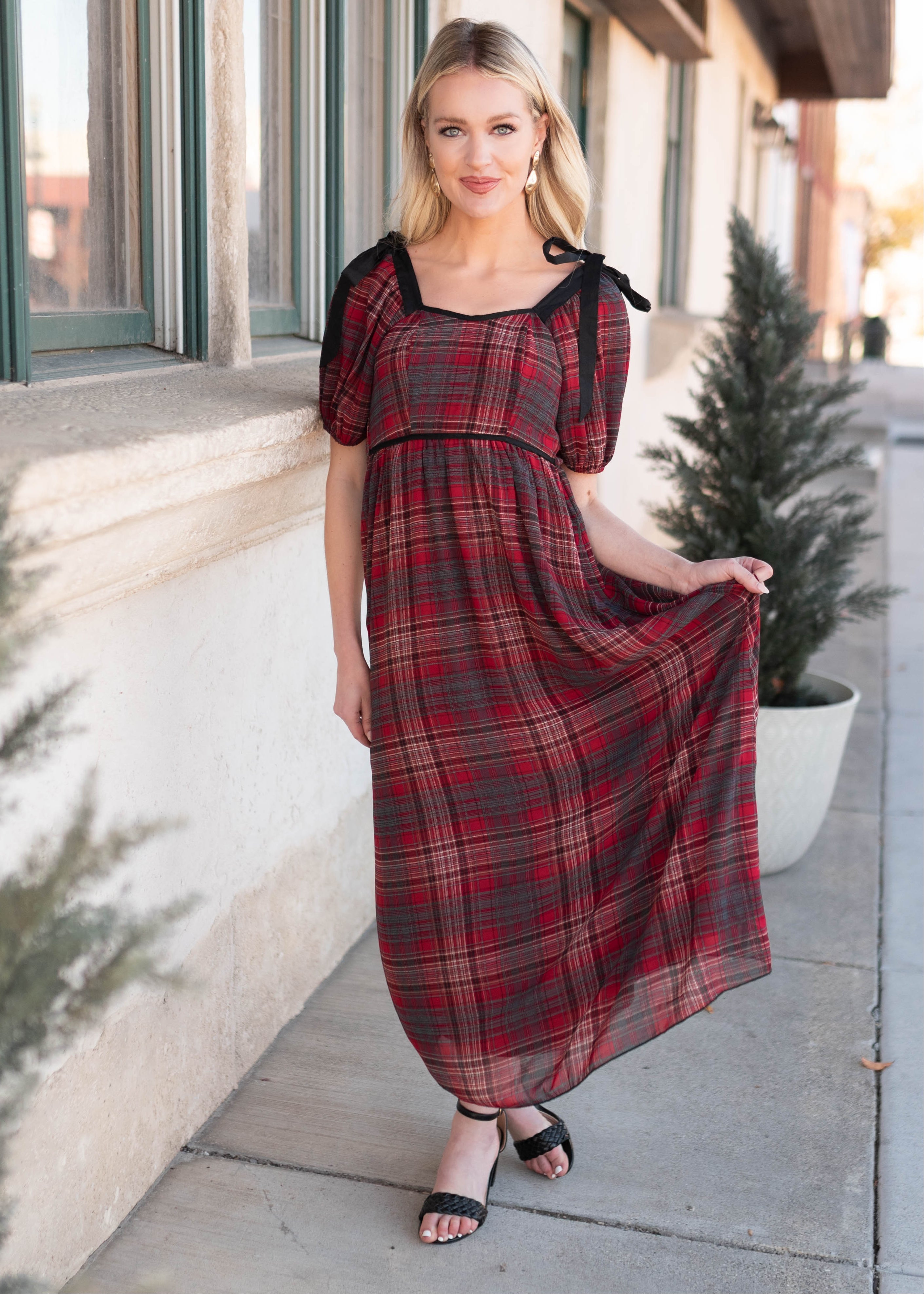 Aubrey Red Plaid Bow Dress